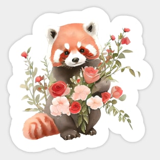 Red panda with flowers Sticker